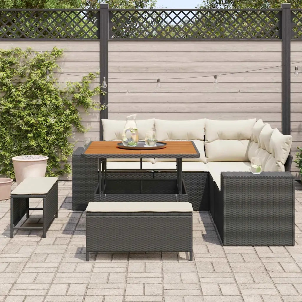 Set Divano da Giardino con cuscino 8 pcs Nero polyrattan 3361995