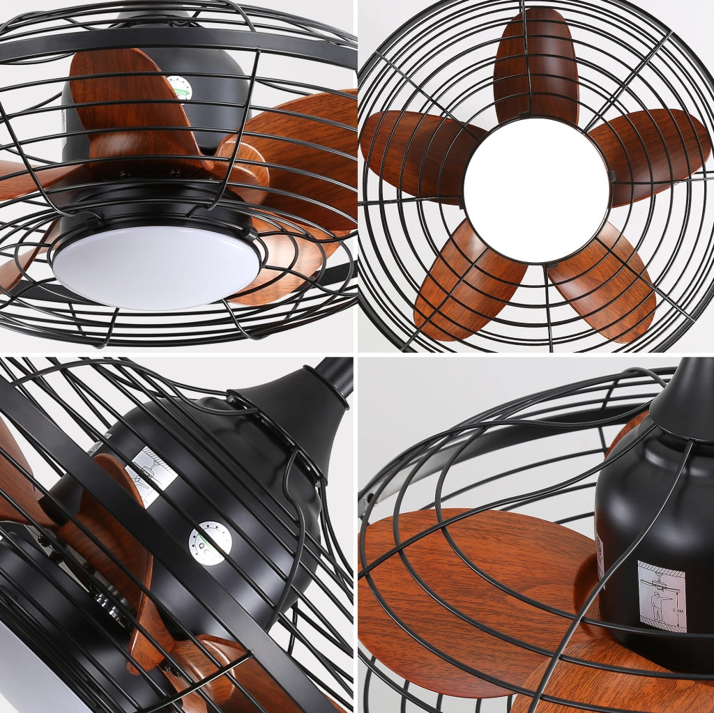 Ventilatore da soffitto nero con luce LED, motore DC reversibile e telecomando