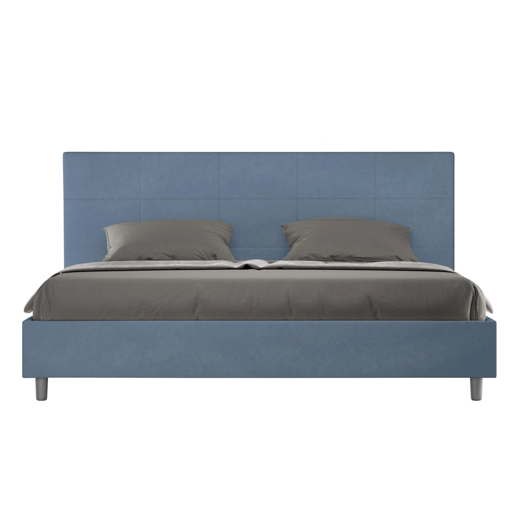 BS COM Letto matrimoniale king size con rete imbottito 180x190 microfibra blu