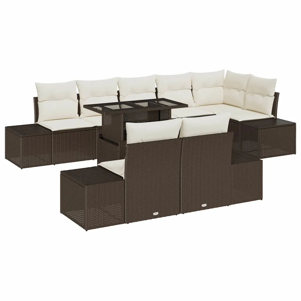 Set Divano da Giardino 9 pcs Marrone Poly Rattan