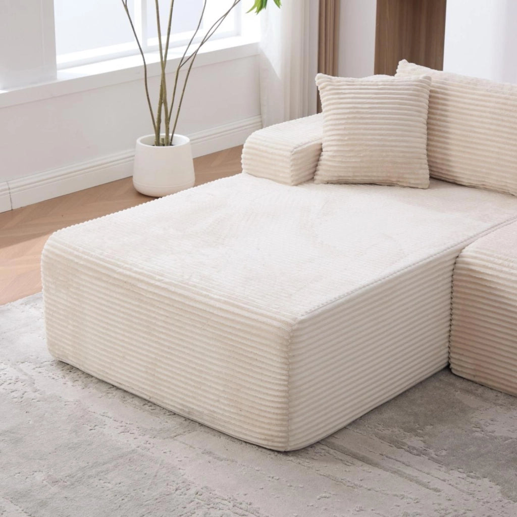 Divano compatto, divano modulare, tessuto chenille, schiuma ad alta elasticità 30D, base antiscivolo, 4 posti, bianco avorio