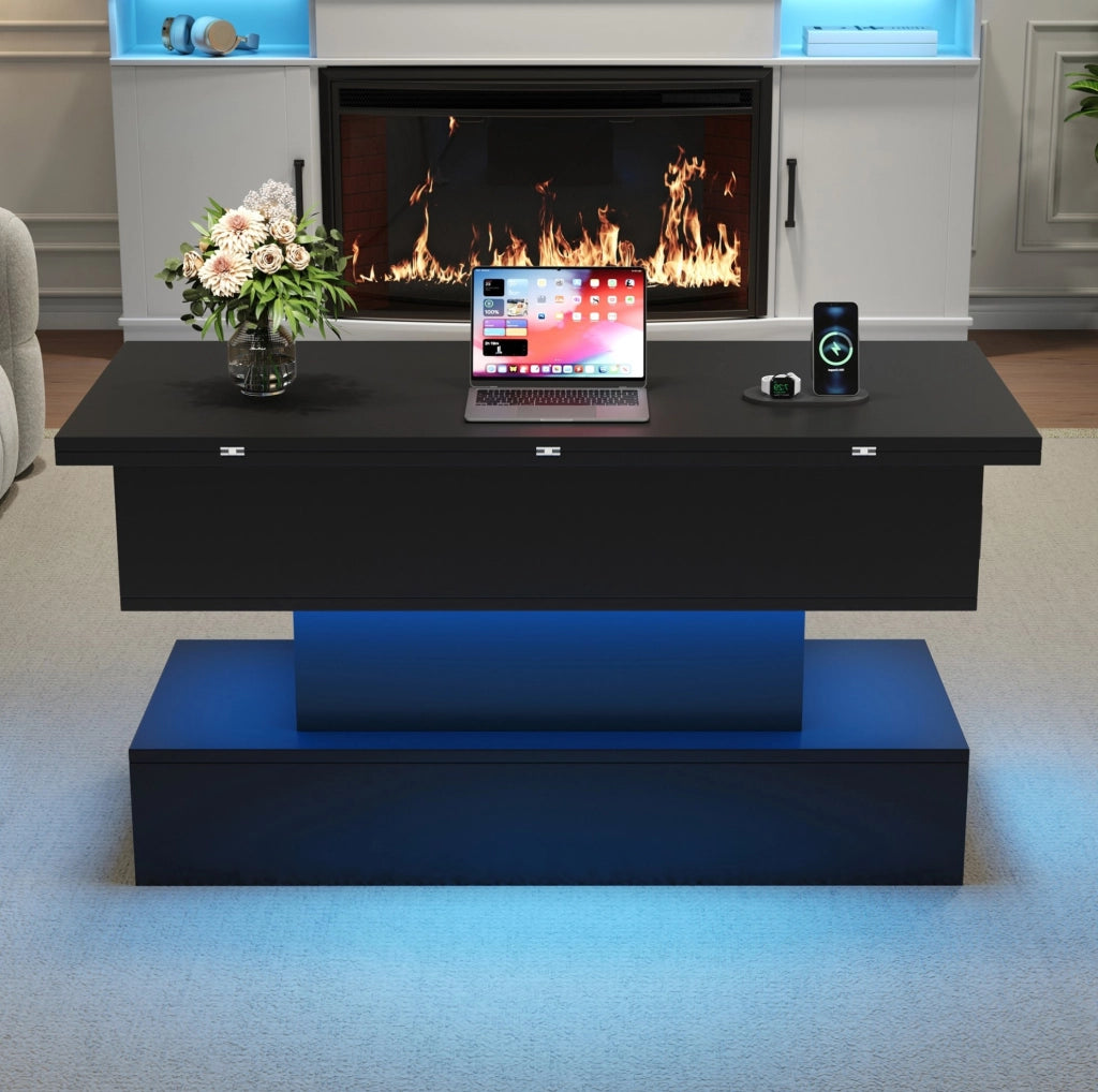Tavolo elevabile multifunzione con LED e vano contenitore