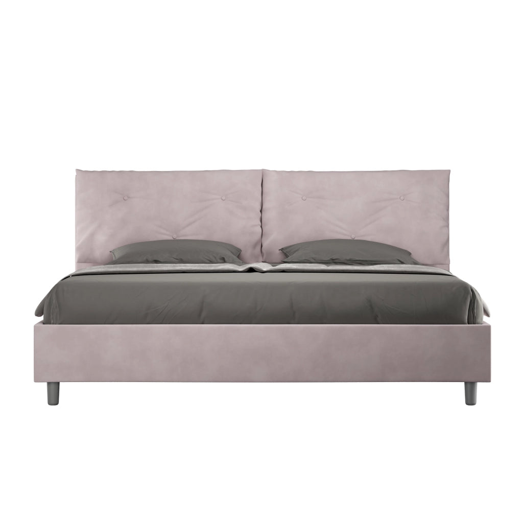 BS COM Letto matrimoniale king size con rete imbottito 200x210 microfibra glicine