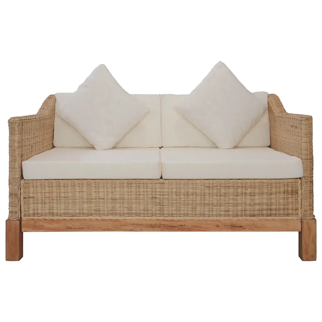 Divano a 2 Posti con Cuscini in Rattan Naturale 283076