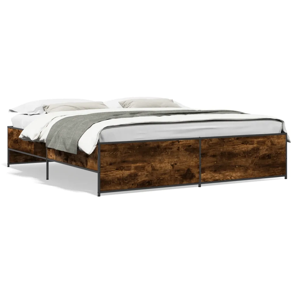 Giroletto-Struttura Letto Rovere Fumo 200x200 cm in Legno Multistrato e Metallo 749721