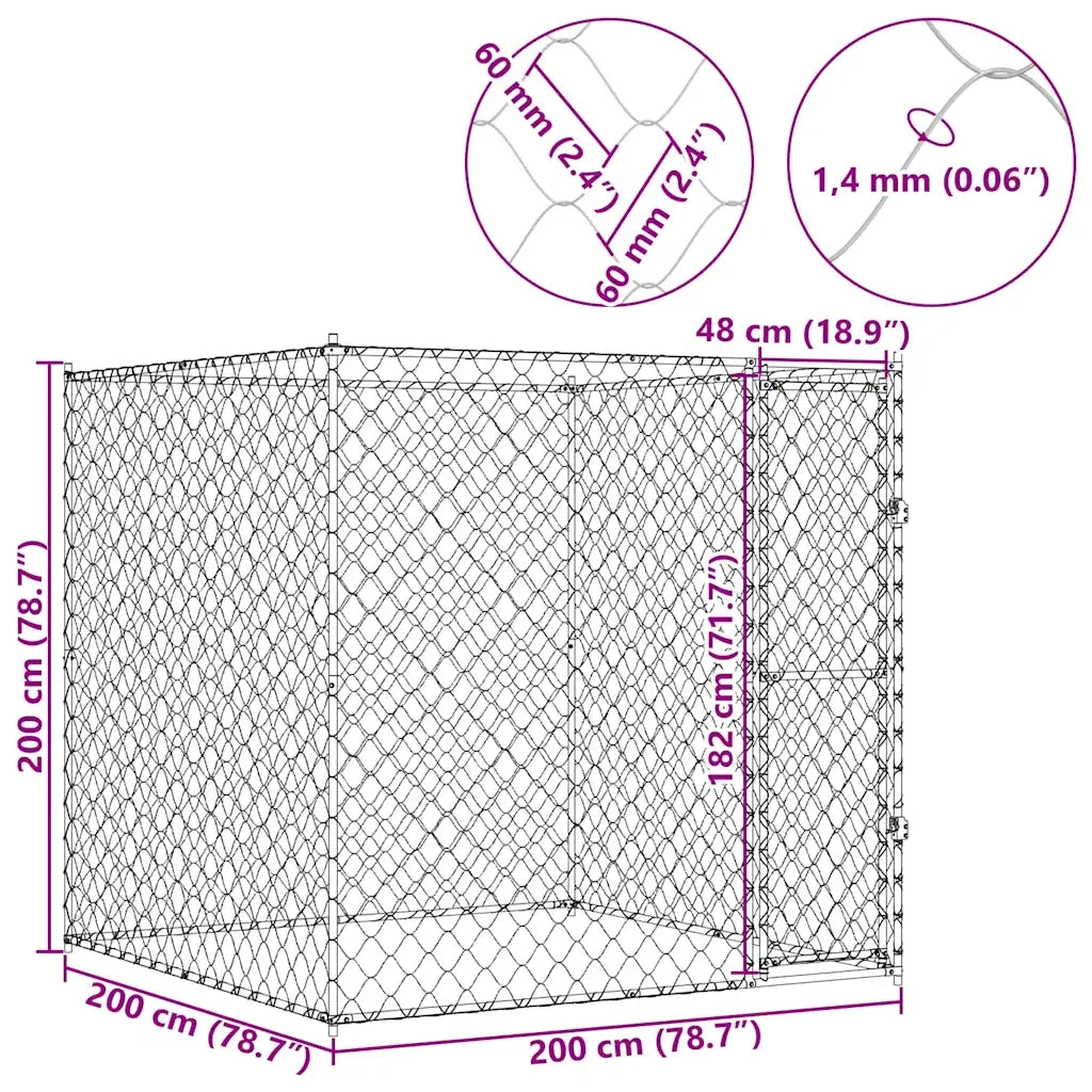 Gabbia per cani Argento 200 x 200 x 200 cm Acciaio zincato 42009134