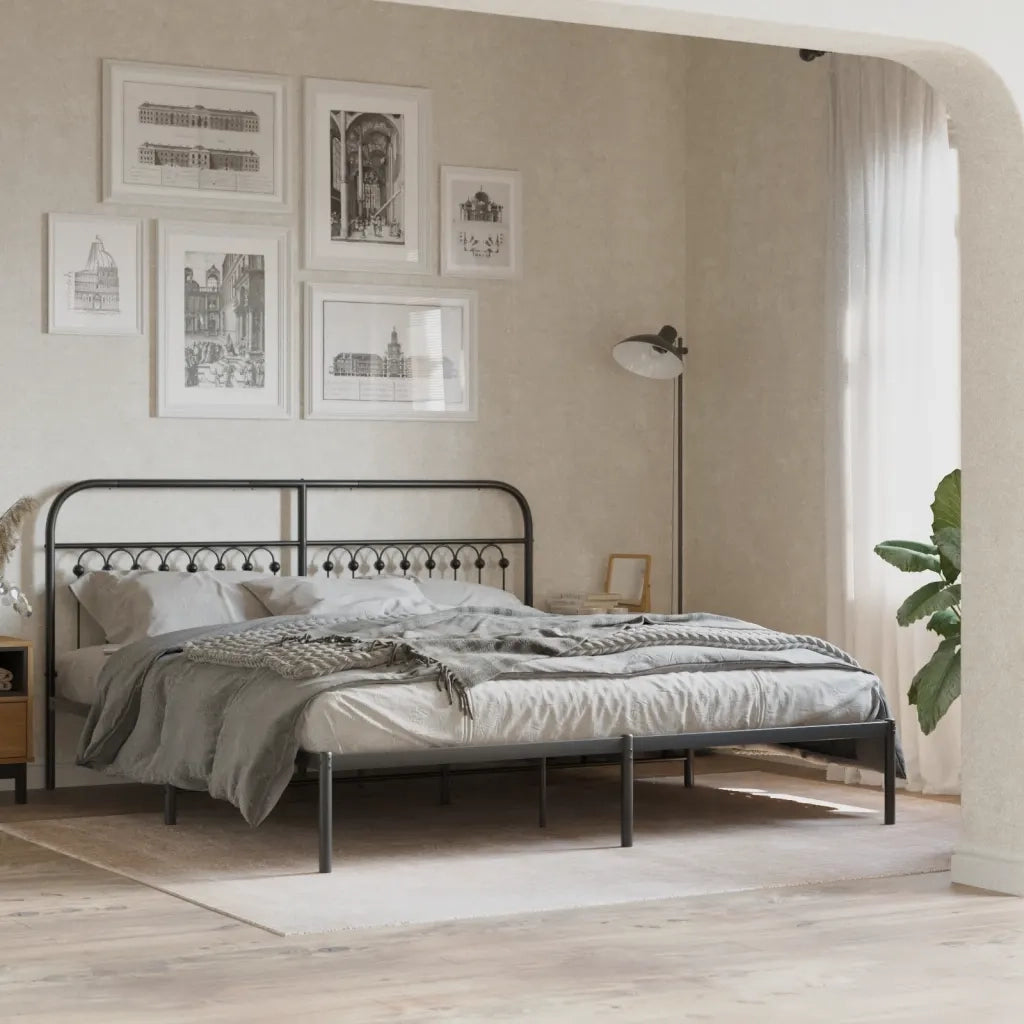 Letto matrimoniale | Letto per adulti | Giroletto con Testiera in Metallo Nero 183x213 cm