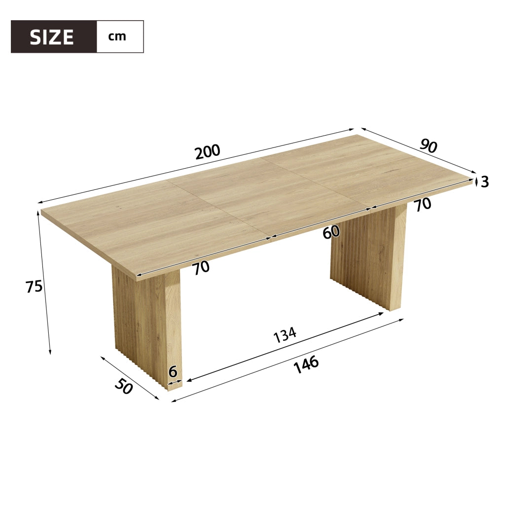 Tavolo allungabile rettangolare in MDF color rovere con piano da 3 cm e gambe a lamelle 140-200 × 90 × 75 cm