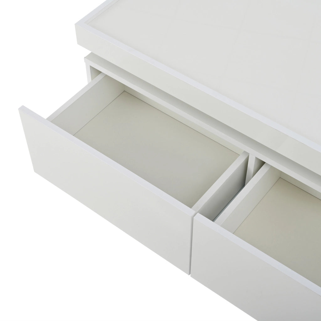 Tavolino da caff¨¨ 95x45x35 cm con LED, 2 cassetti in truciolare bianco