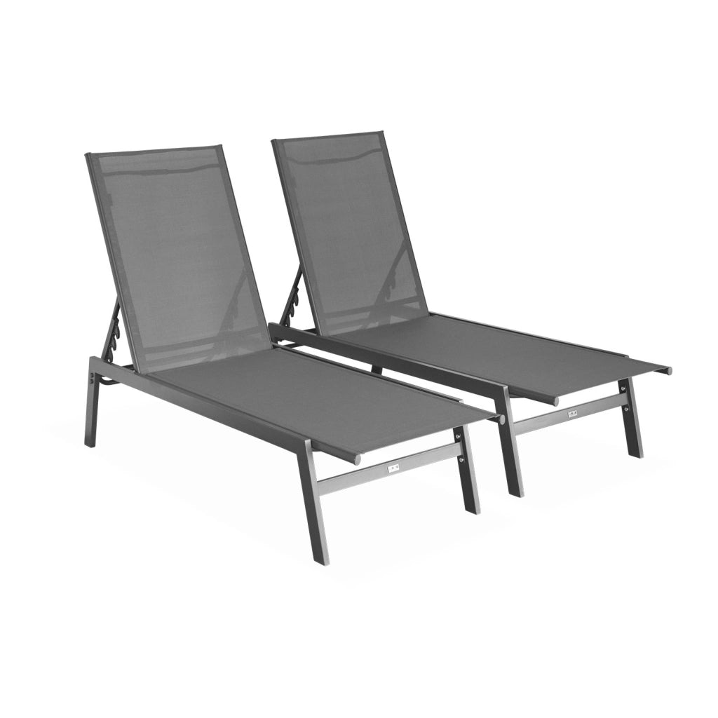 Set 2 lettini prendisole in acciaio multiposizione, grigio