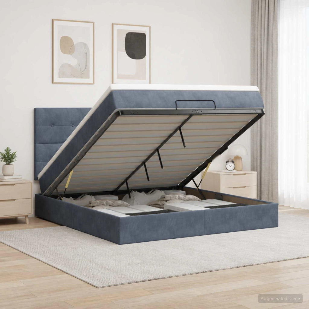 Letto Ottomano con Materasso e LED Grigio Scuro 140 x 190 cm 3458302