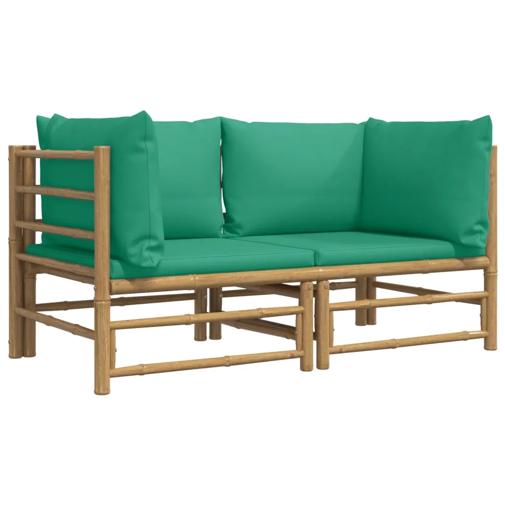Divani Angolari da Giardino con Cuscini Verdi 2pz Bambù 3155150