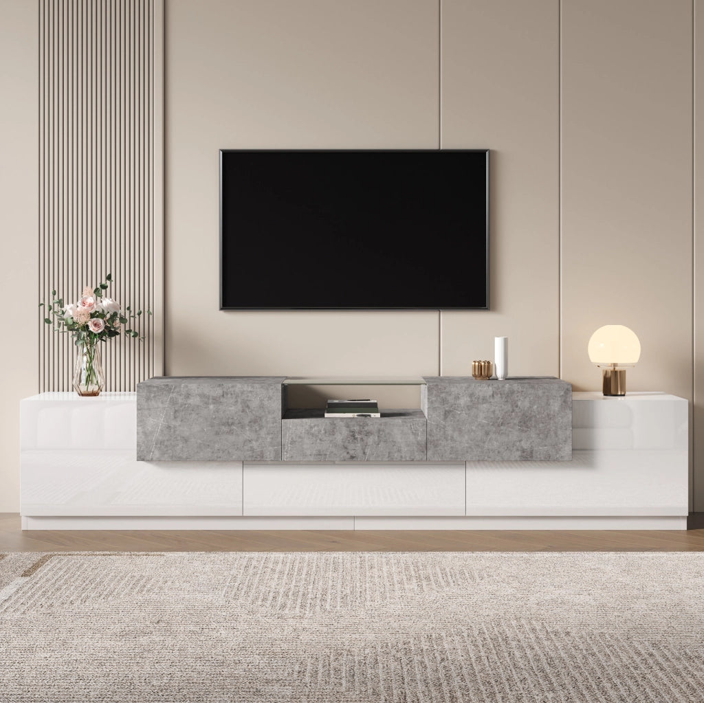 MOBILE TV 200x33x48,5 cm Bianco Lucido ed Effetto Cemento