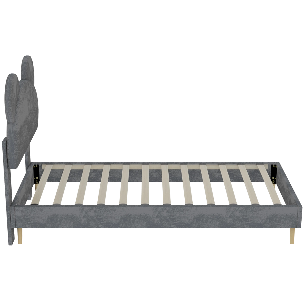 Letto contenitore 90 × 200 cm con testiera imbottita a forma di cartone grigio e vano con pistoni pneumatici