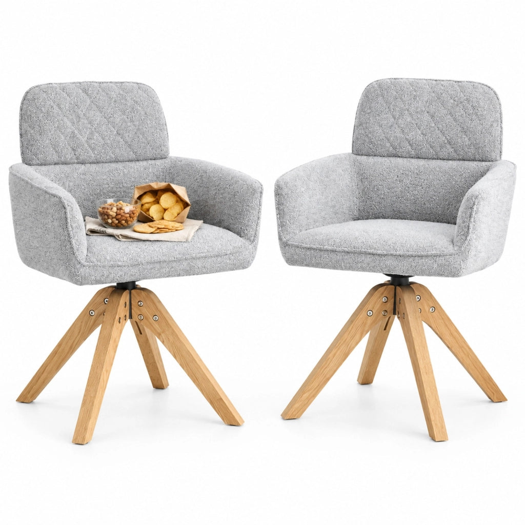Set 2 sedie da pranzo girevoli 360° in tessuto grigio chiaro e legno massello HAVRYA