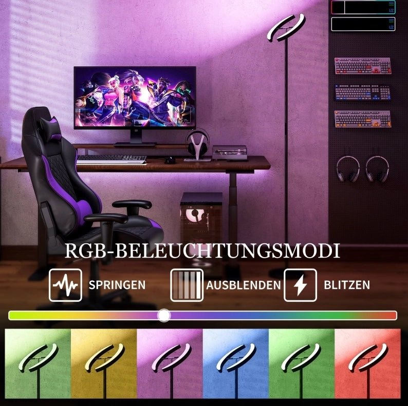 Lampada da Terra RGB Dimmerabile con Teste Rotanti e Vari Colori, Nero