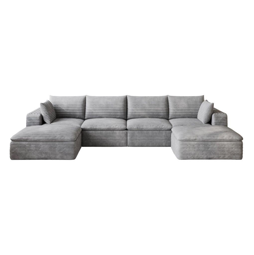 Divano modulare 340x160x82 cm in tessuto a coste grigio scuro con cuscini sfoderabili