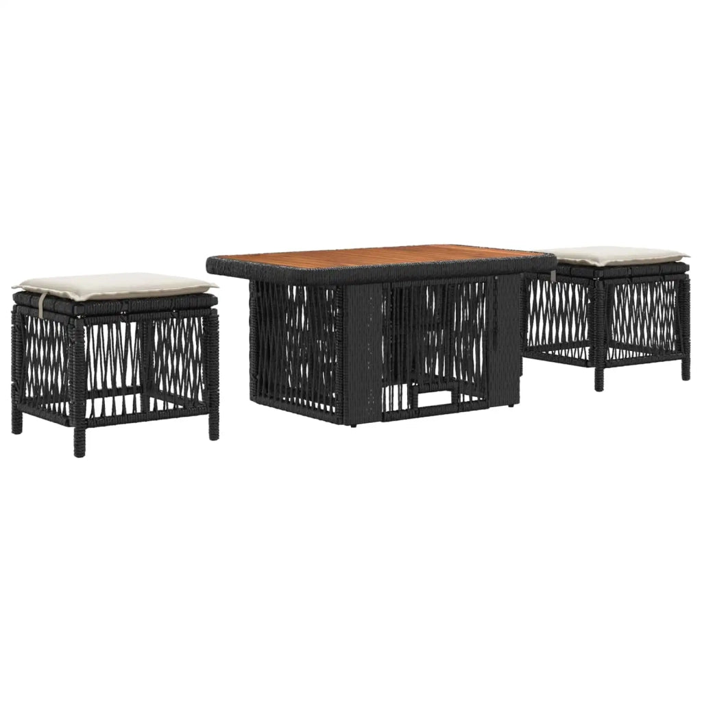 Set da Pranzo per Giardino 3 pz | Set Salotto da Giardino Nero e Crema polyrattan