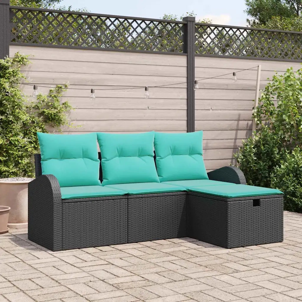 Set Divano da Giardino con cuscino 4 pcs Nero polyrattan 3360387