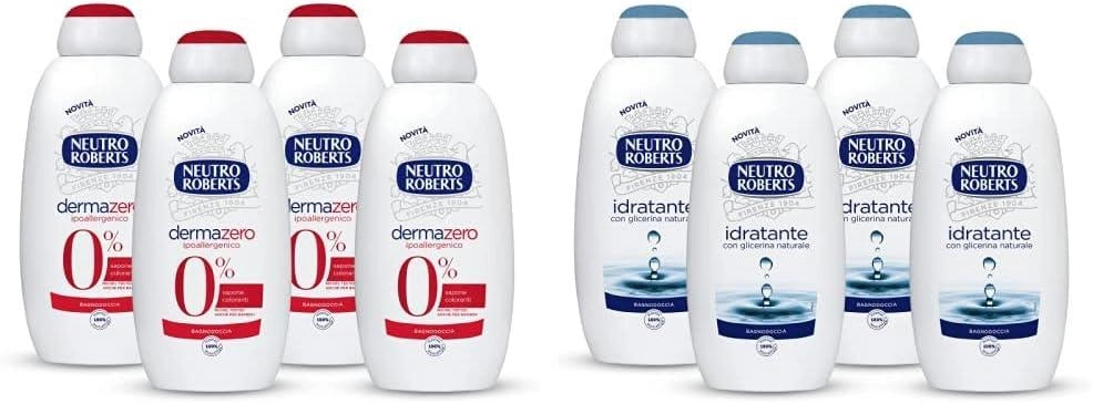 NEUTRO ROBERTS BAGNOSCHIUMA 4 FLACONI IPOALLERGENICI + 4 FLACONI IDRATANTI 600 ML PZ