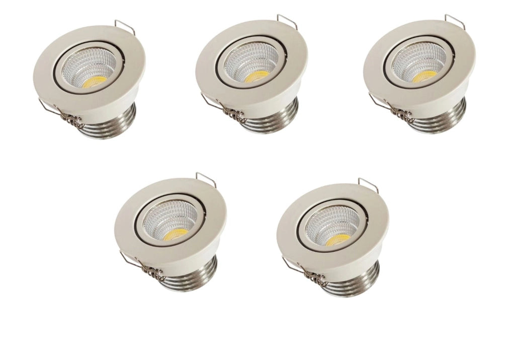 Kit 5 Faretti LED da Incasso 3W COB Orientabili 270 Lumen Foro 45mm Diametro 52mm Bianco, Luce fredda 6500K, Luce calda 3000K, Luce naturale 4000K Colore della luce: Luce fredda