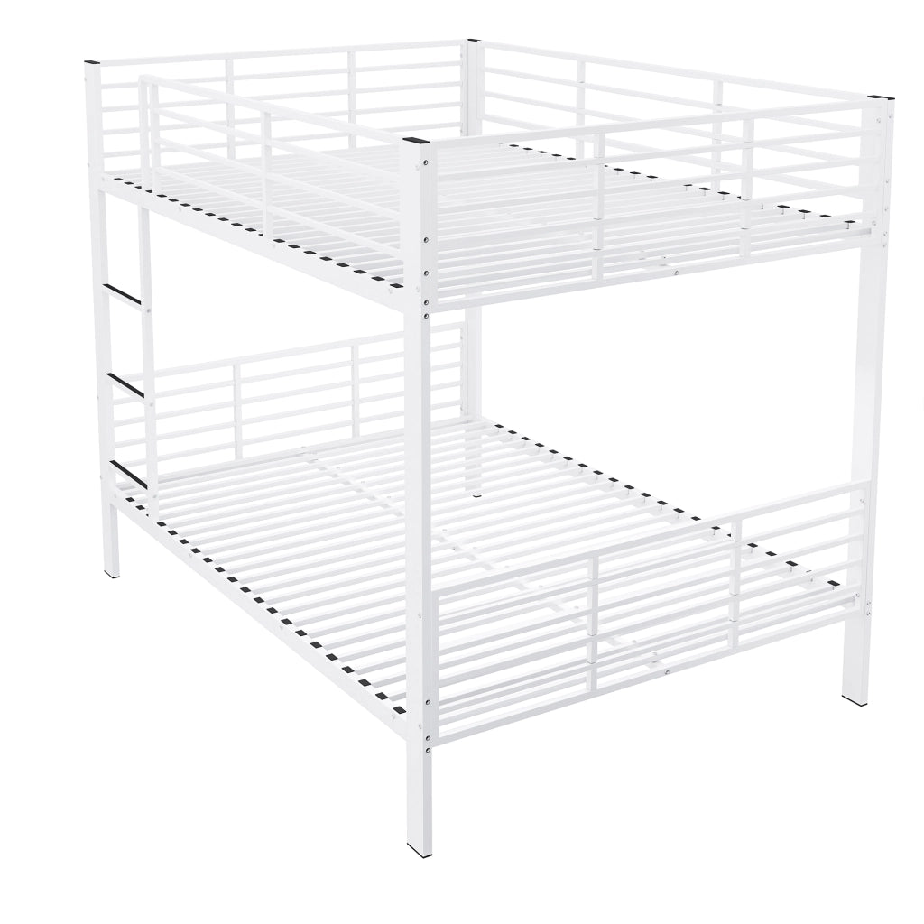 Letto a castello 140×200 cm con barriera di sicurezza alta; senza materasso; metallo; bianco opaco