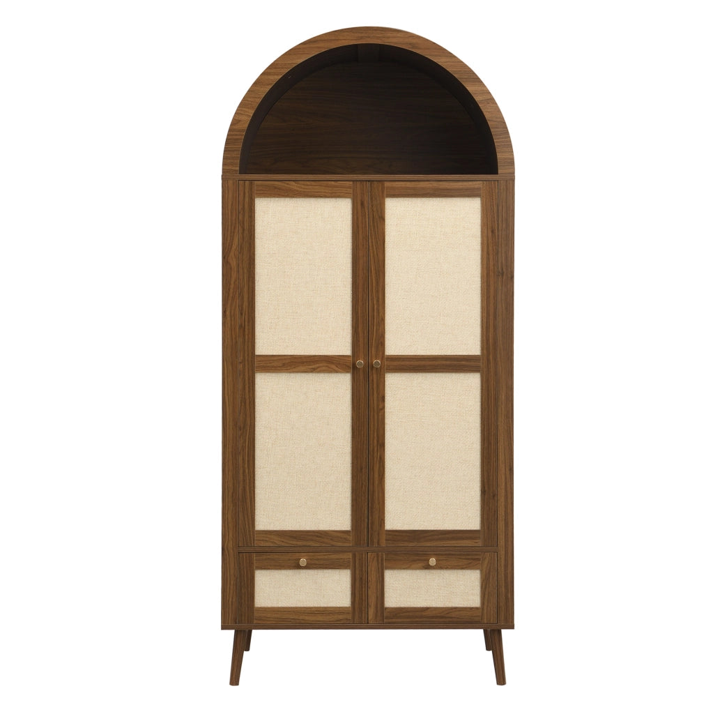 Armadio 2 ante 80x55x180 cm in MDF noce e beige con appendiabiti e cassetti
