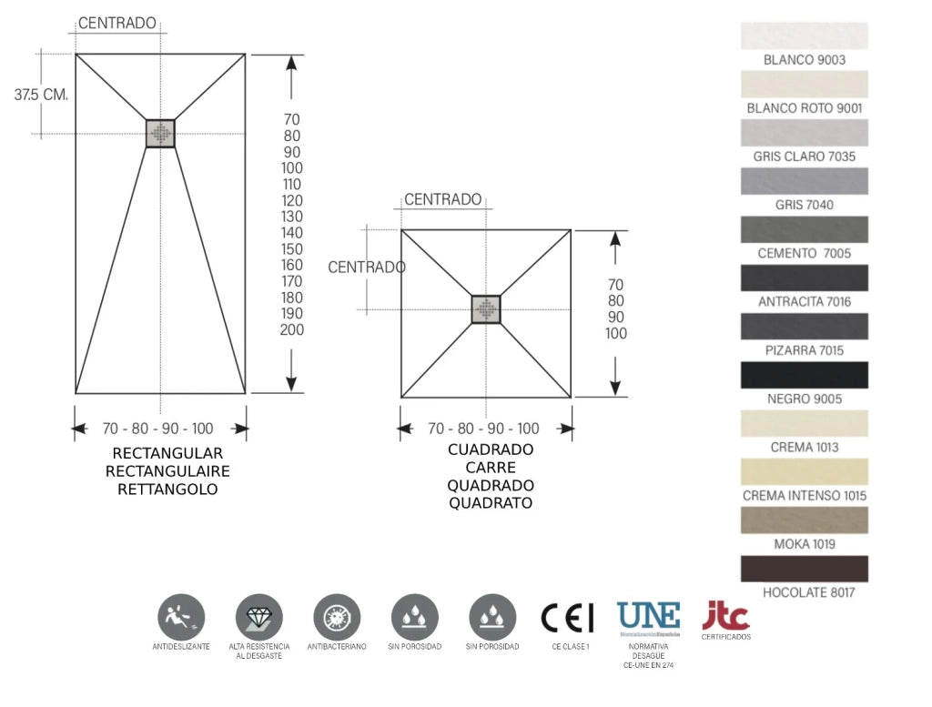 Piatto doccia Ardesia extra piatto 75X80 cm colore Bianco sporco RAL 9001 griglia in Acciaio
