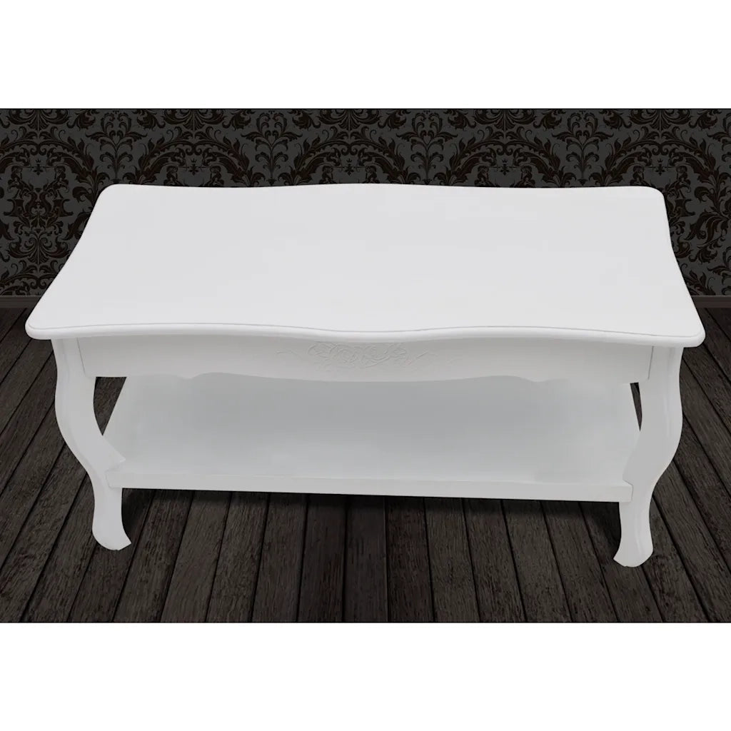 Tavolino da Salotto con 2 Ripiani in MDF Bianco