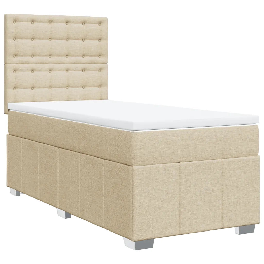 Letto singolo | Letto per adulti | Giroletto a Molle con Materasso Crema 100x200 cm in Tessuto