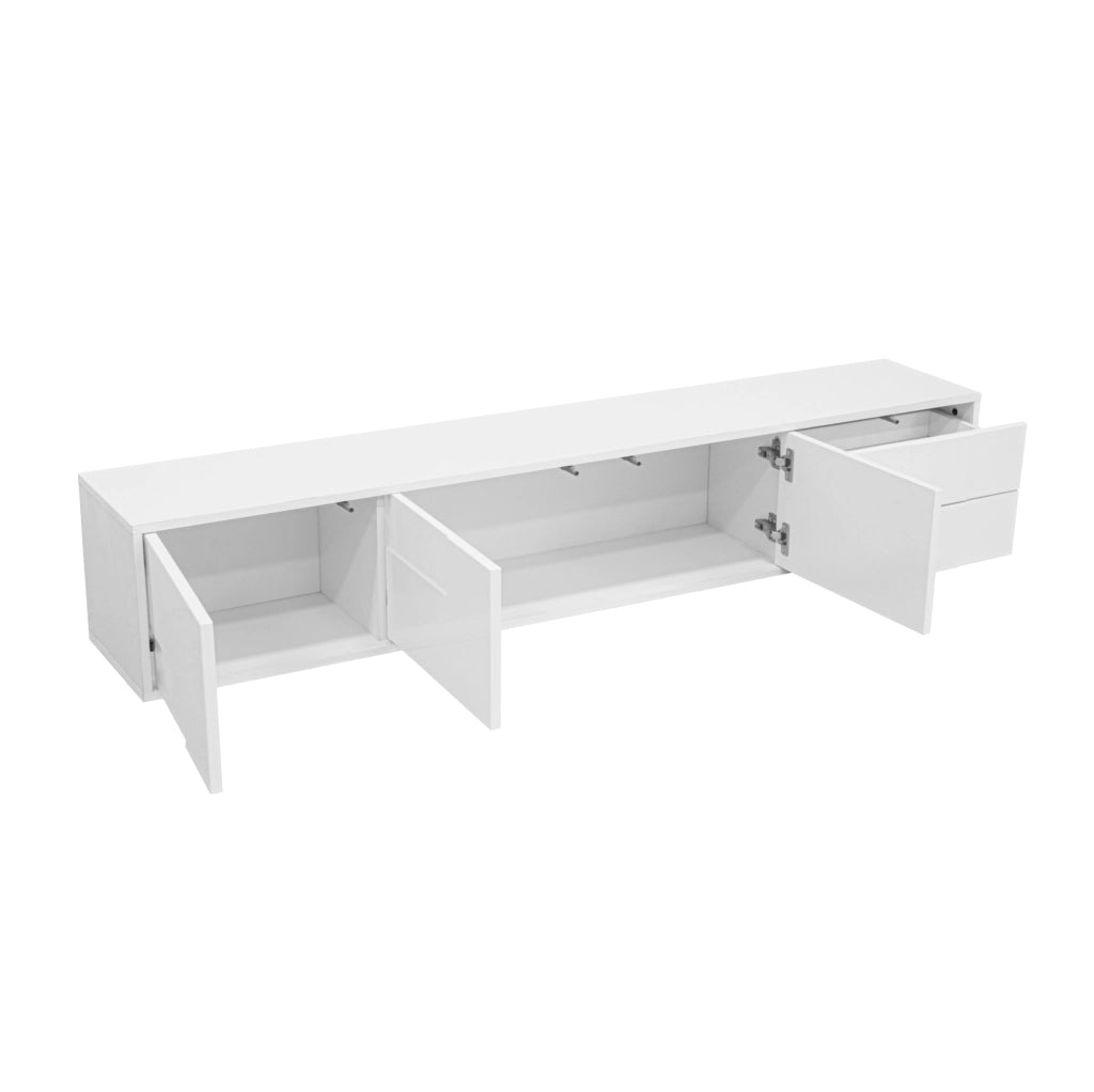 Mobile TV 170 cm con 3 ante e 2 cassetti in MDF e truciolare bianco