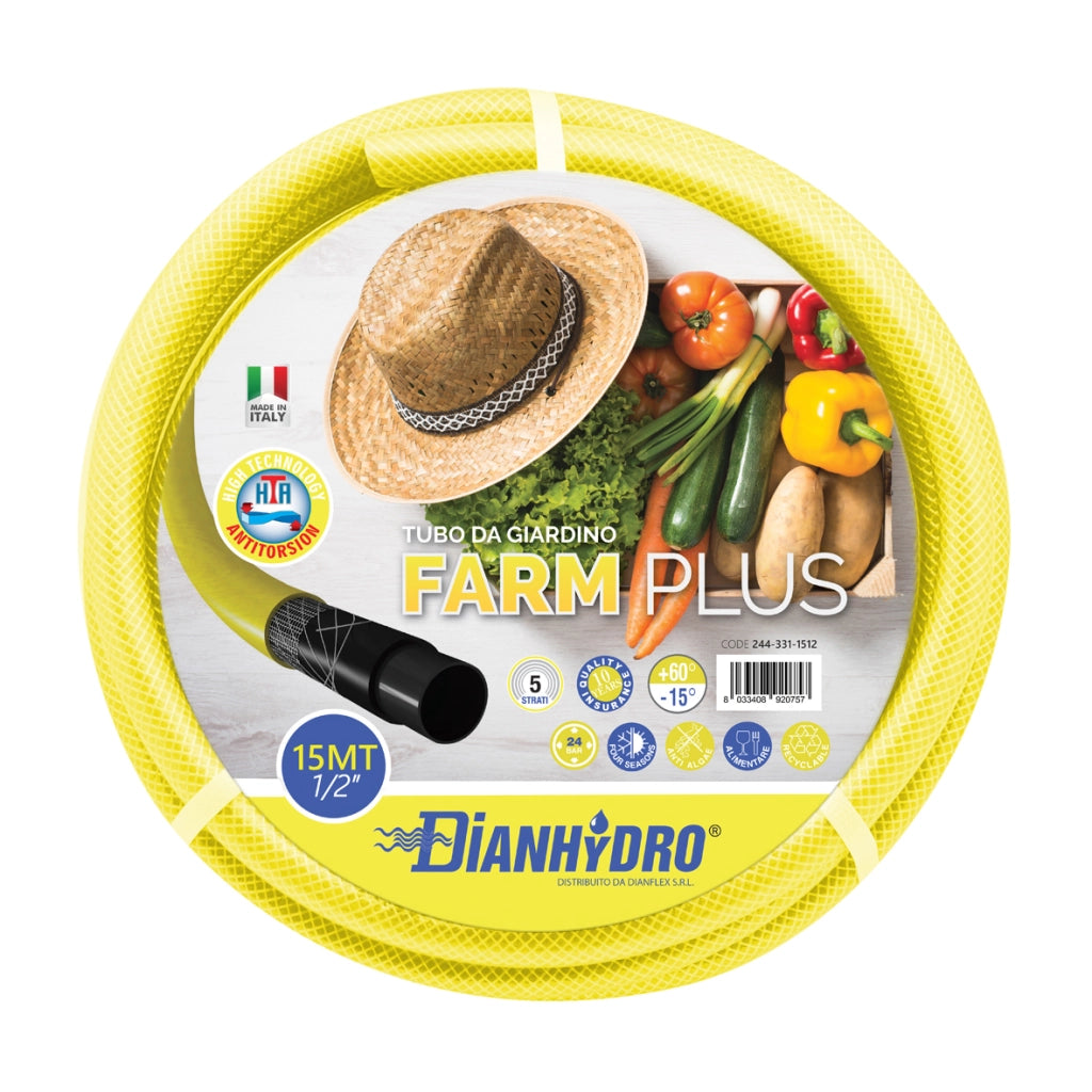 TUBO DA GIARDINO ANTITORS. 5 STRATI FARM PLUS- Mt 50 - 5/8- DH- metri 50