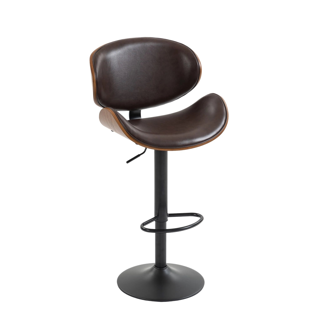 Sgabello da bar girevole regolabile in altezza con schienale ergonomico e poggiapiedi in pu marrone e metallo