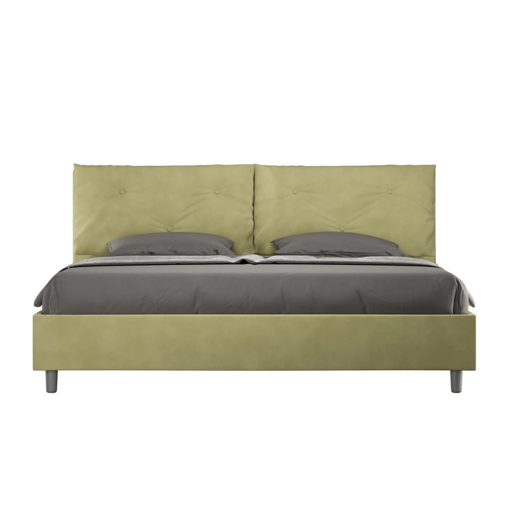 BS COM Letto matrimoniale king size contenitore imbottito 200x210 microfibra tè verde