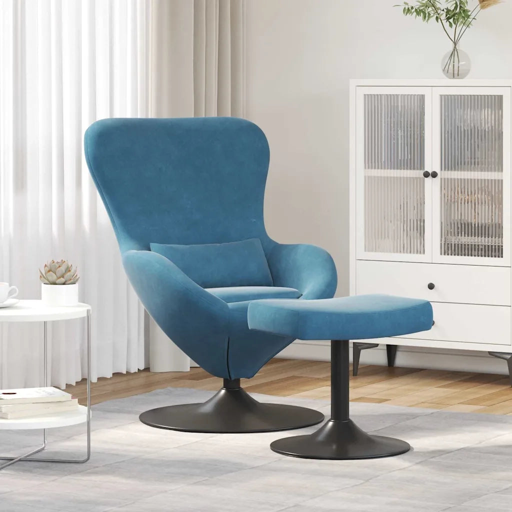 Poltrona | Sedia Egg con Pouf with Footstool Blu Velluto