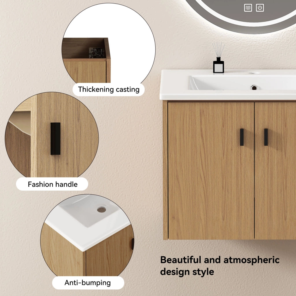 Mobile bagno 60 cm rovere chiaro, ampio spazio contenitivo, 2 ante con chiusura soft-close