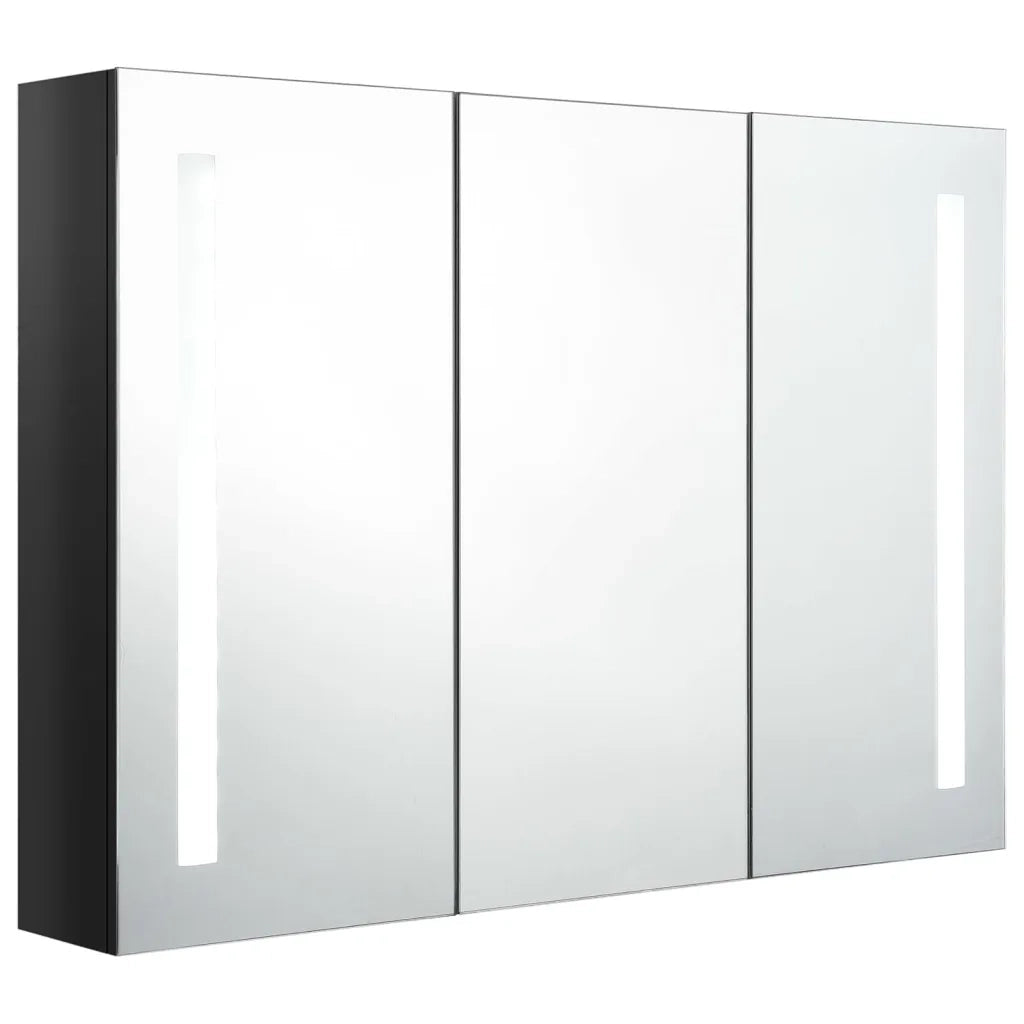 Armadietto Bagno con Specchio e LED Nero Lucido 89x14x62 cm