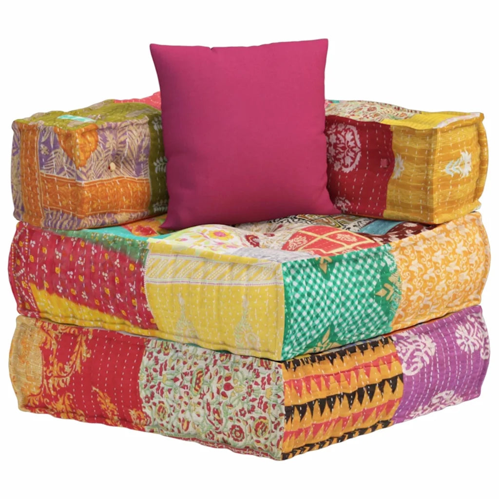Pouf Modulare con Cuscino in Tessuto Patchwork 350377