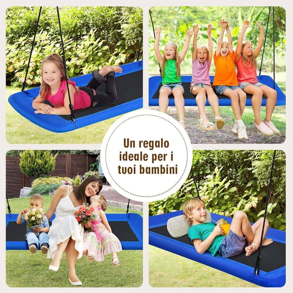 Altalena da Giardino per Bambini, Altalena 150cm con Struttura in Acciaio, Con Corde Regolabili, Adatta per Portico Cortile Giardino (Blu)