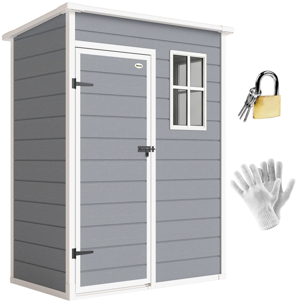 Casetta da Giardino Porta Attrezzi Grigio con Porta Bloccabile Finestra e Presa d'Aria 133x74 cm Resistente per Esterno