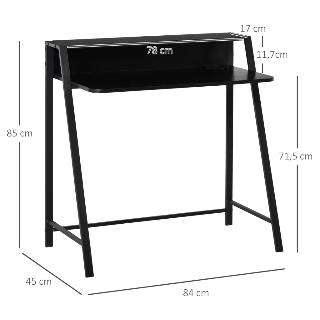 Scrivania per computer nera in metallo con ripiano e gestione cavi 84x45x85 cm per ufficio e studio