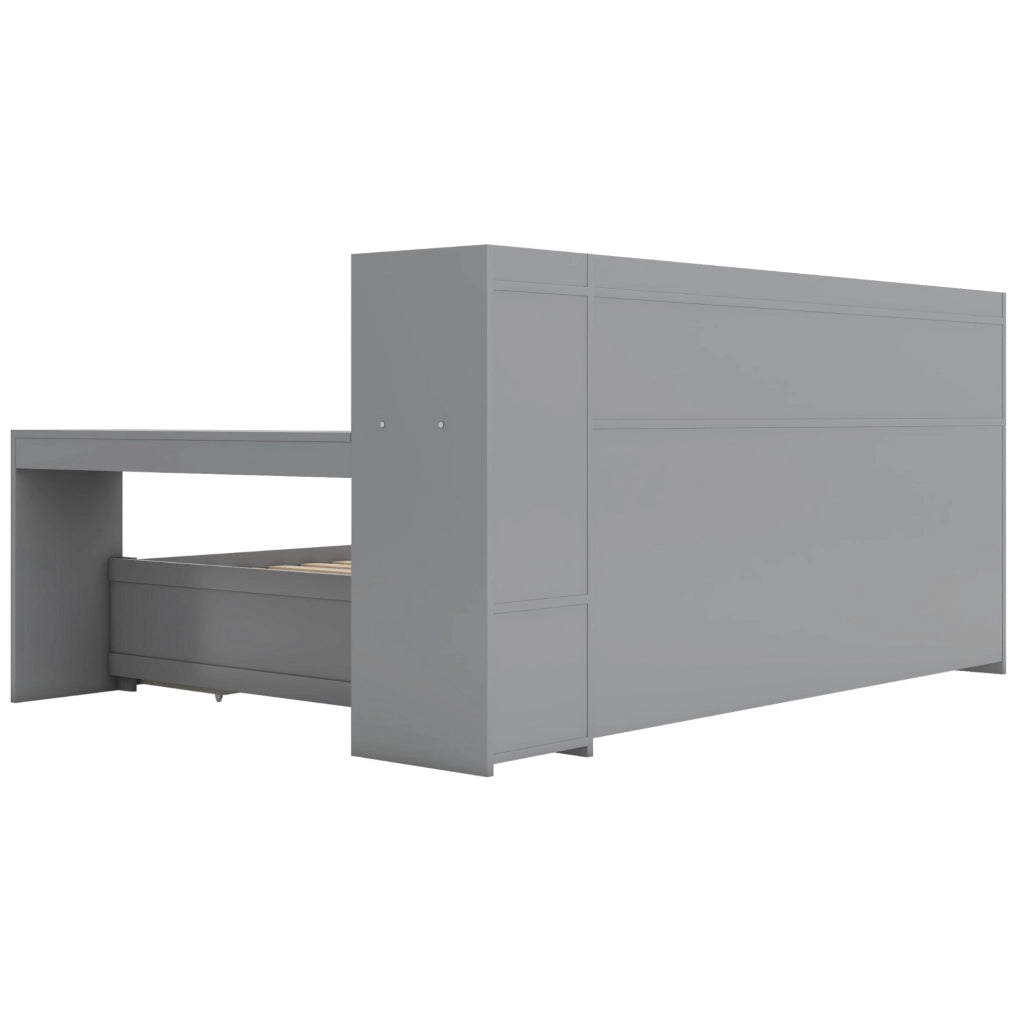 Letto singolo multifunzione 90x200 cm con scrivania; 2 cassetti; prese USB; grigio