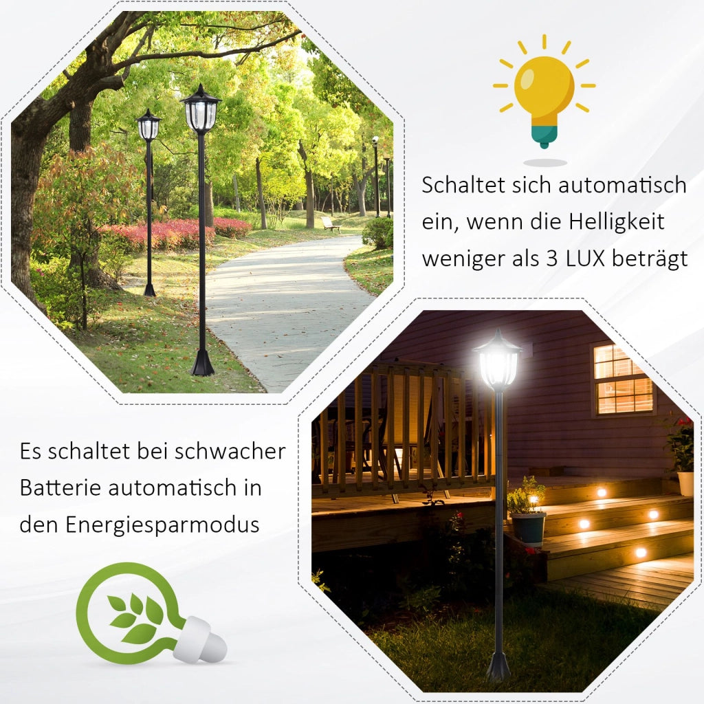 Lanterna Solare Da Giardino Luce Fredda Nero Plastica Per Esterni Accensione Automatica 6 Luci