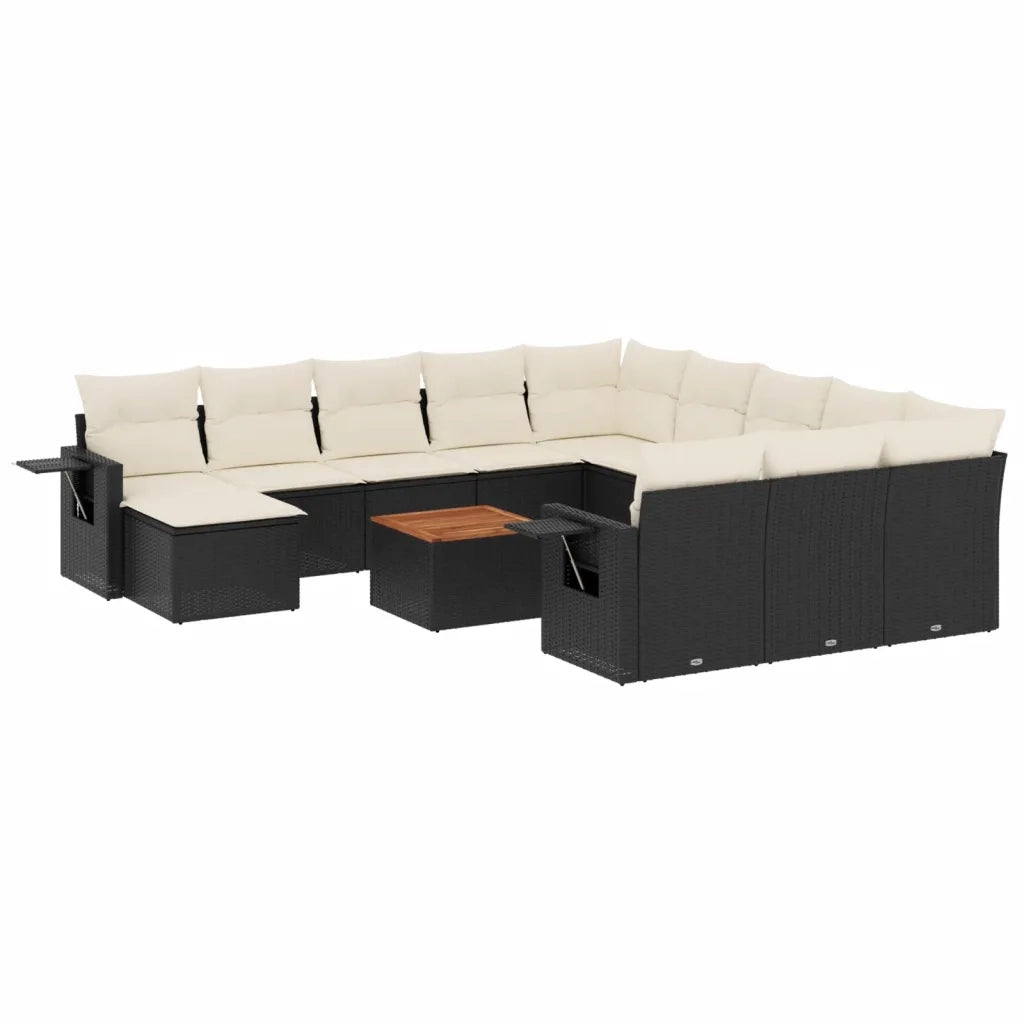 Set Divani da Giardino 13pz con Cuscini Nero in Polyrattan