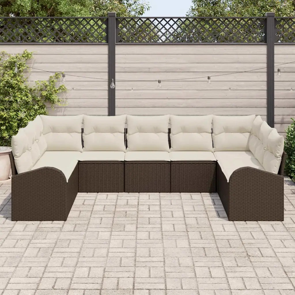 Set Divano da Giardino 9 pcs Marrone e bianco polyrattan