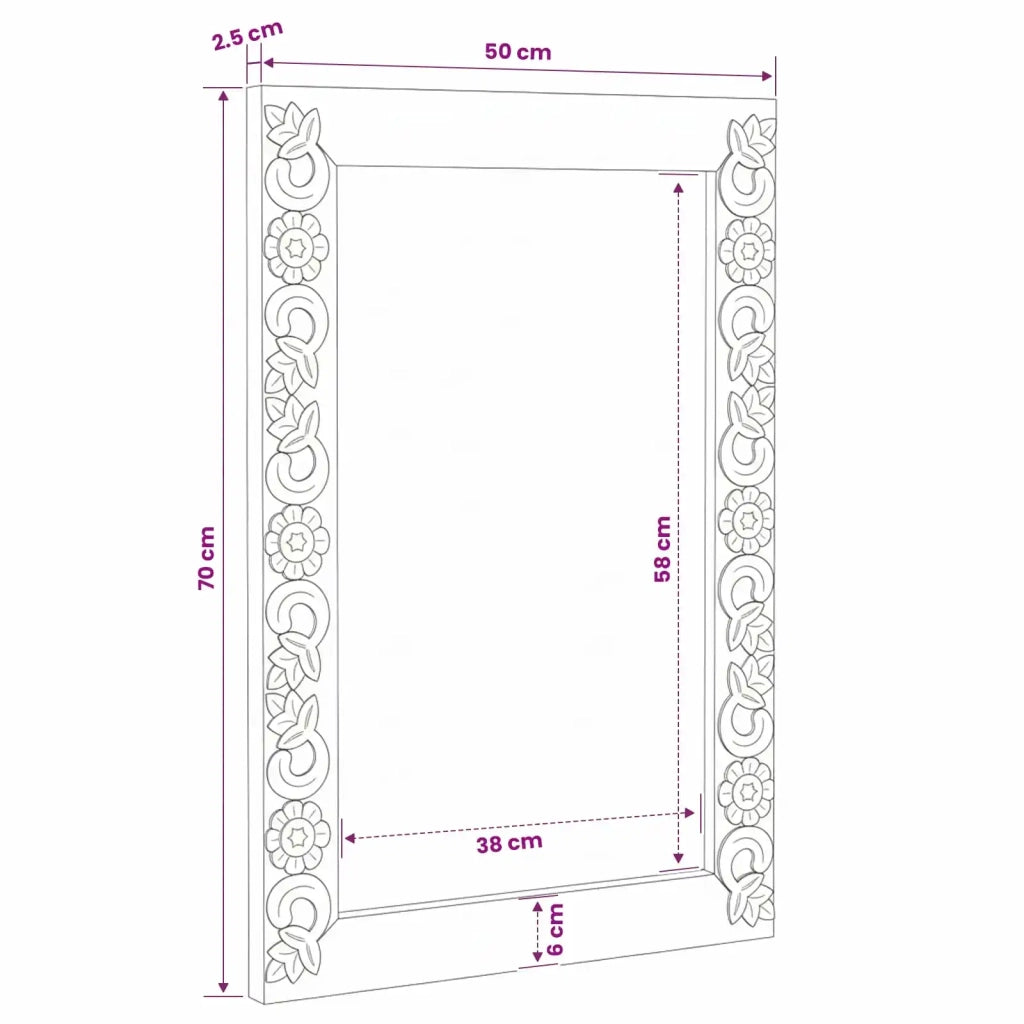 specchio da parete Bianco 70 x 50 cm Legno di mango massello 4018399