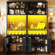 Set di 2 armadi alti ¨C Minimal ¨C nero, con ante in vetro, LED RGB, scaffale per vino, ripiani regolabili, 180cm