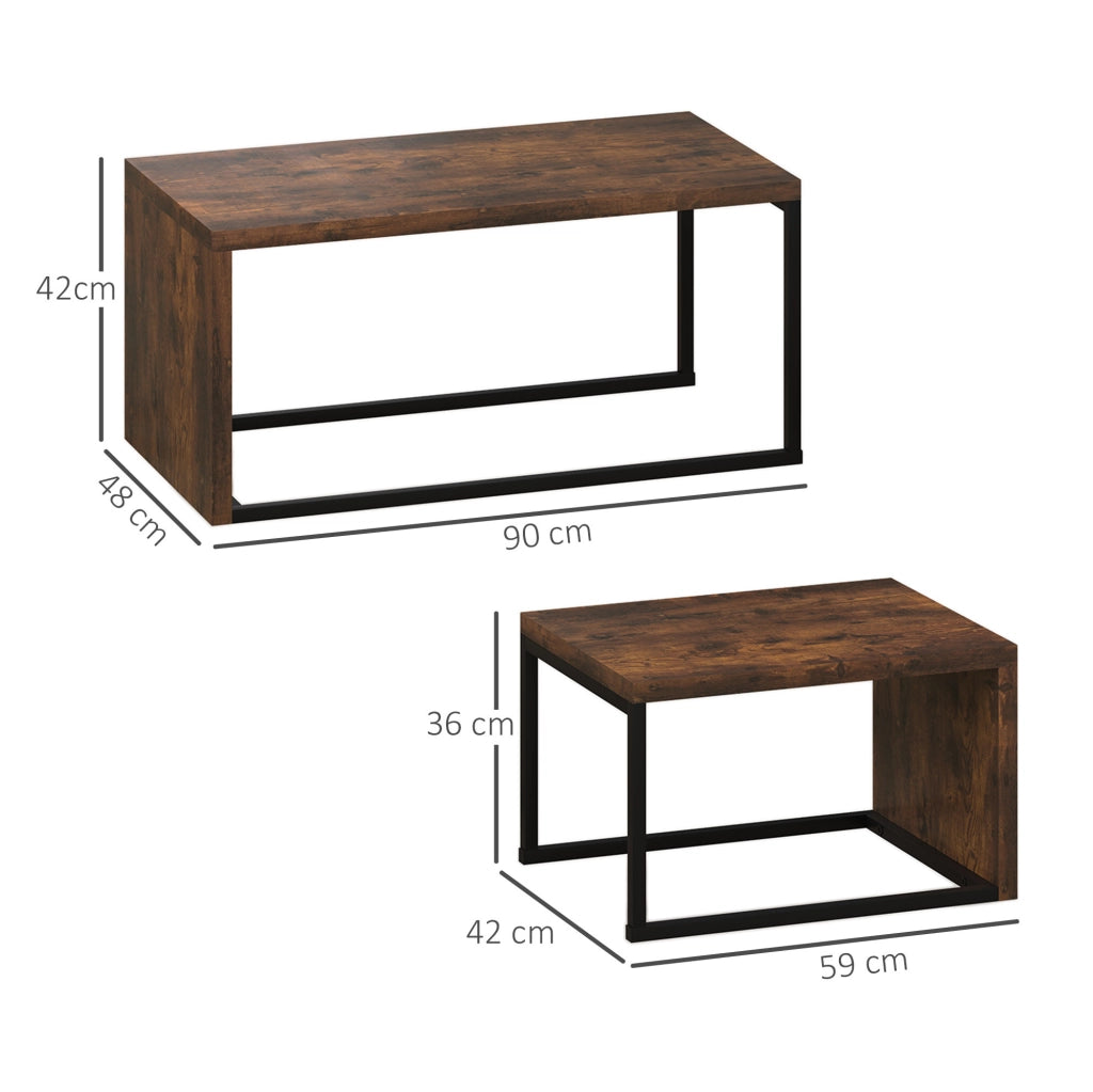 Set di 2 tavolini da salotto impilabili 90 x 48 x 42 cm legno marrone, metallo