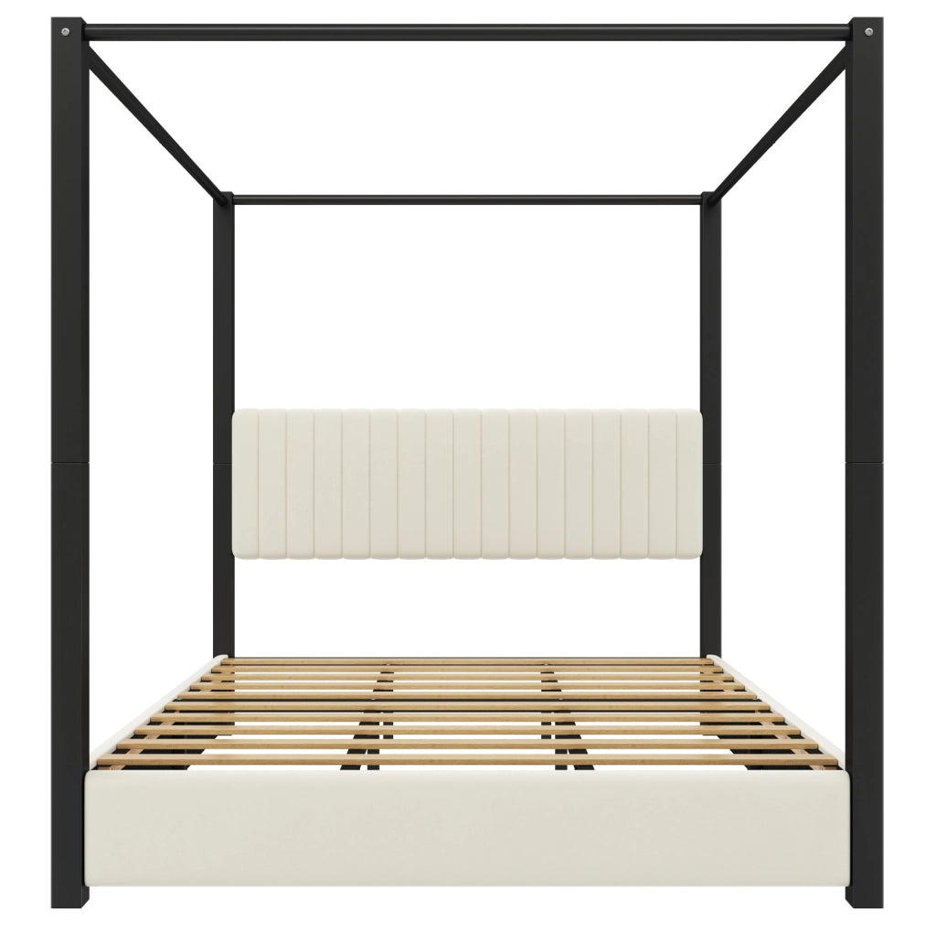 Letto a baldacchino imbottito 180×200 cm in velluto beige e nero