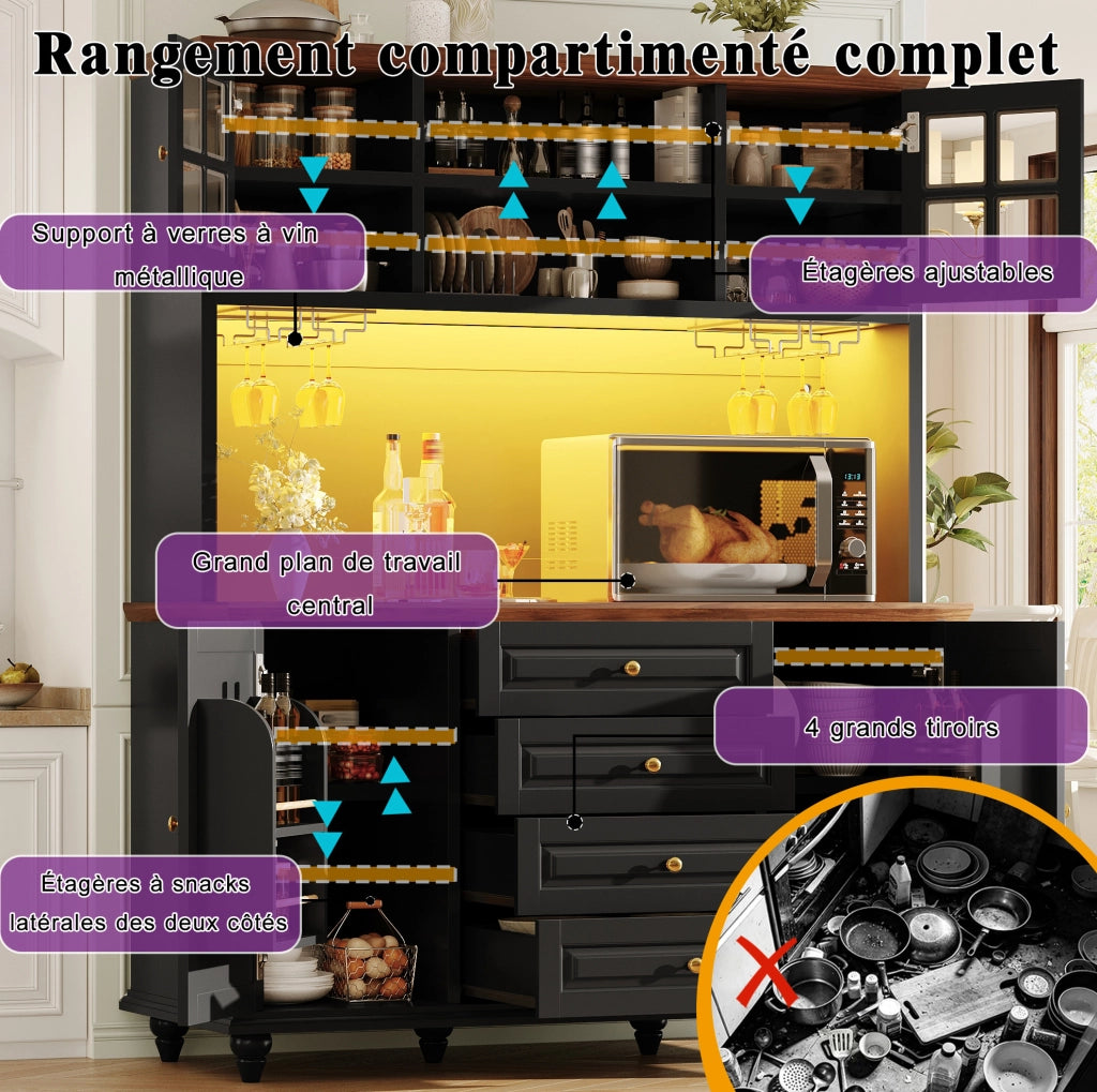 Mobile contenitore alto ULEVR 140x40x179,5 cm con 4 cassetti, ripiani regolabili e LED RGB, nero
